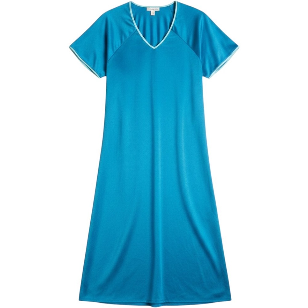 Only‎ Necessities Womens Teal Blue Nylon Tricot V-Neck Nightgown Lounge Dress 1X
